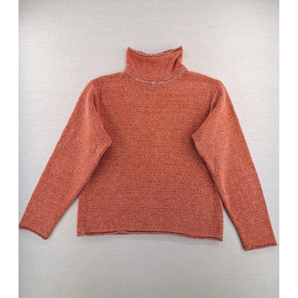 Columbia Turtleneck Sweater Women Small Orange Marl Knit Chunky Natural Bohemian